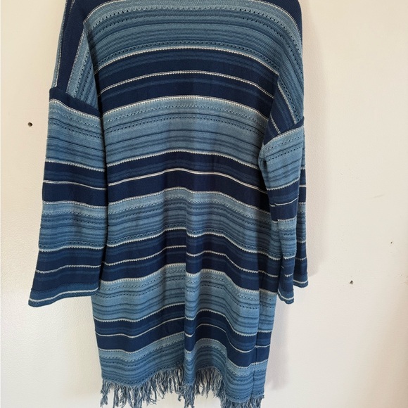 LAUREN RALPH LAUREN Women's Striped Open Front Long Cardigan Fringe Boho Classic - Picture 4 of 8